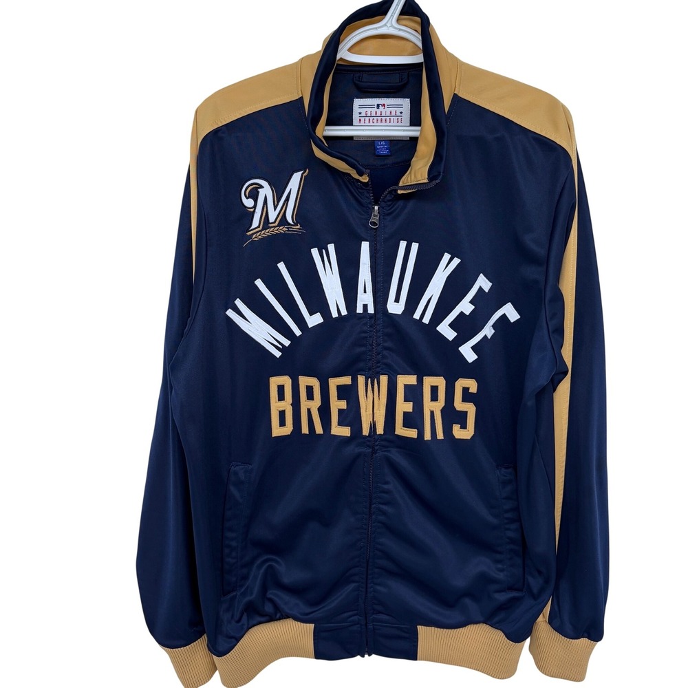 Milwaukee‎ Brewers Embroidered Jacket Large Men's Navy Blue GIII Carl Banks MLB